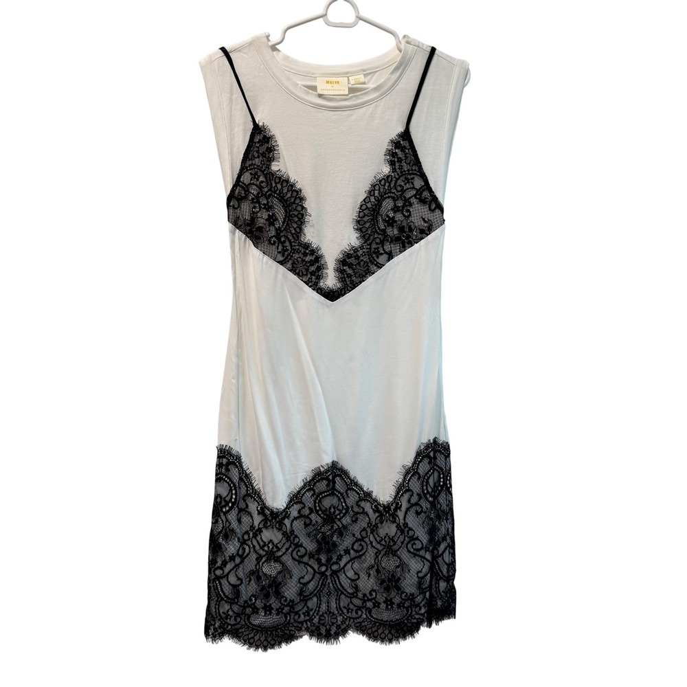 Maeve Anthropologie White Black‎ Lace Trim Layered Mini Dress XS Sleeveless Boho